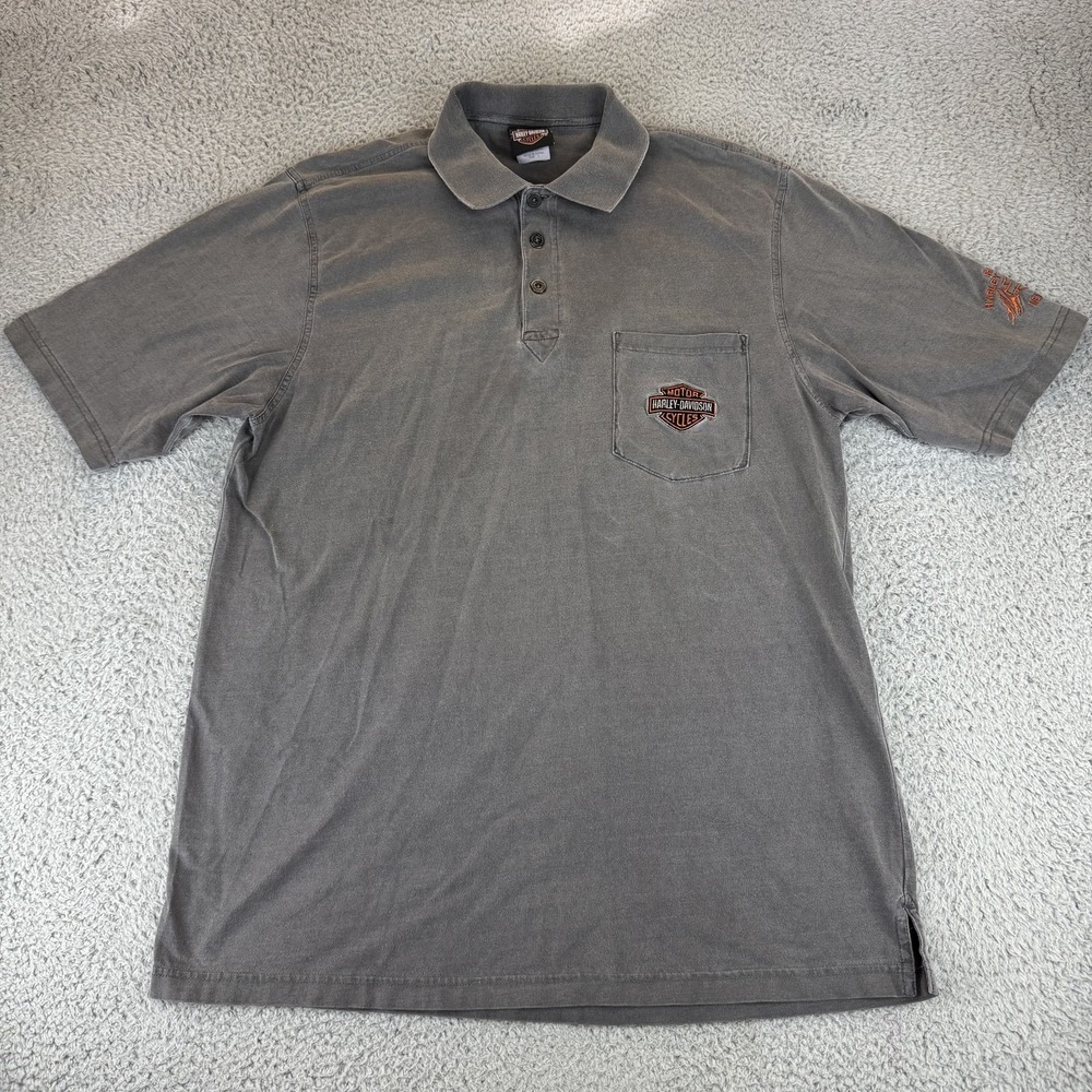 Harley-Davidson Polo Shirt Mens Large Gray Pocket Reno Nevada Motorcycle Biker